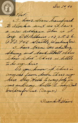 Letter from Frank Williams, 1942