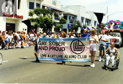 "Gay Sober And Proud" Banner for Live and Let Live Alano Club, 1994