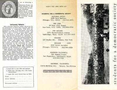 Students for a Democratic Society information brochure