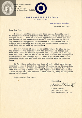 Letter from Albert G. Oertel, 1942
