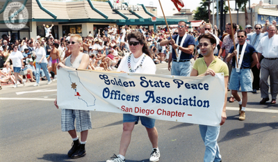 Golden State Peace Officers Association banner in Pride parade, 1997