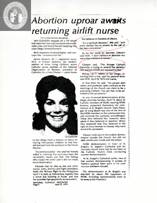 Abortion uproar awaits returning airlift nurse, 1975