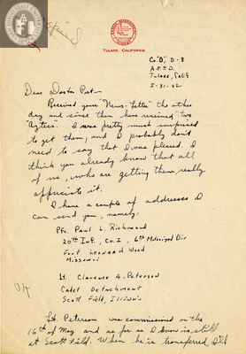 Letter from Kramer W. Rorig, 1942