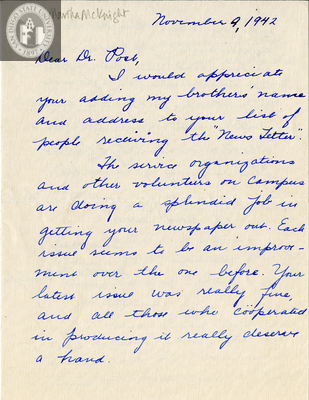 Letter from Martha McKnight, 1942
