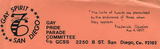 Bookmark from Gay Pride Parade Committee, Gay Spirit San Diego, 1976