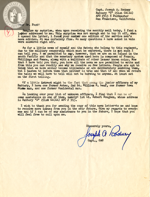 Letter from Joseph A. Rodney, 1942
