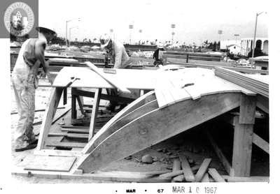 Forming roof vaults, Aztec Center, 1967