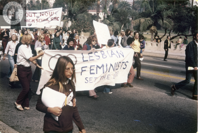 Los Angeles antiwar march with banner by "Lesbian Feminists," 1971