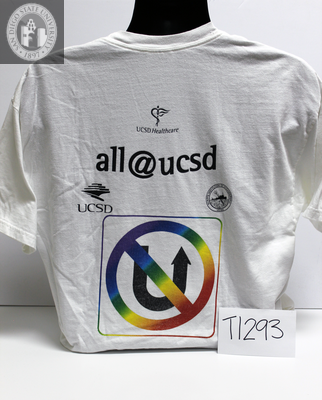 "all@ucsd" with sponsors and a rainbow-colored "no-U-turn" sign