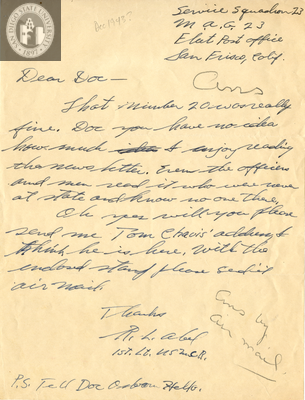 Letter from Ray L. Abel, 1943