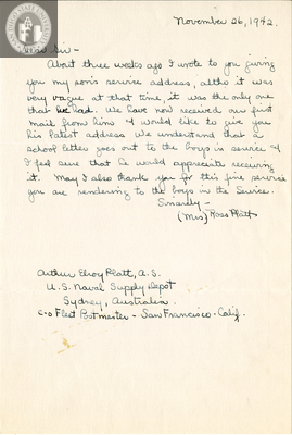 Letter from Ross Platt, 1942