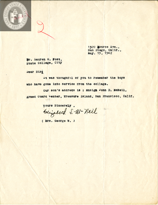 Letter from Elizabeth S. McNeil, 1942