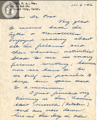 Letter from William A. Koller, 1942