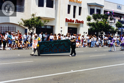 Super Sonic Samba School banner in San Diego Pride parade, 1994