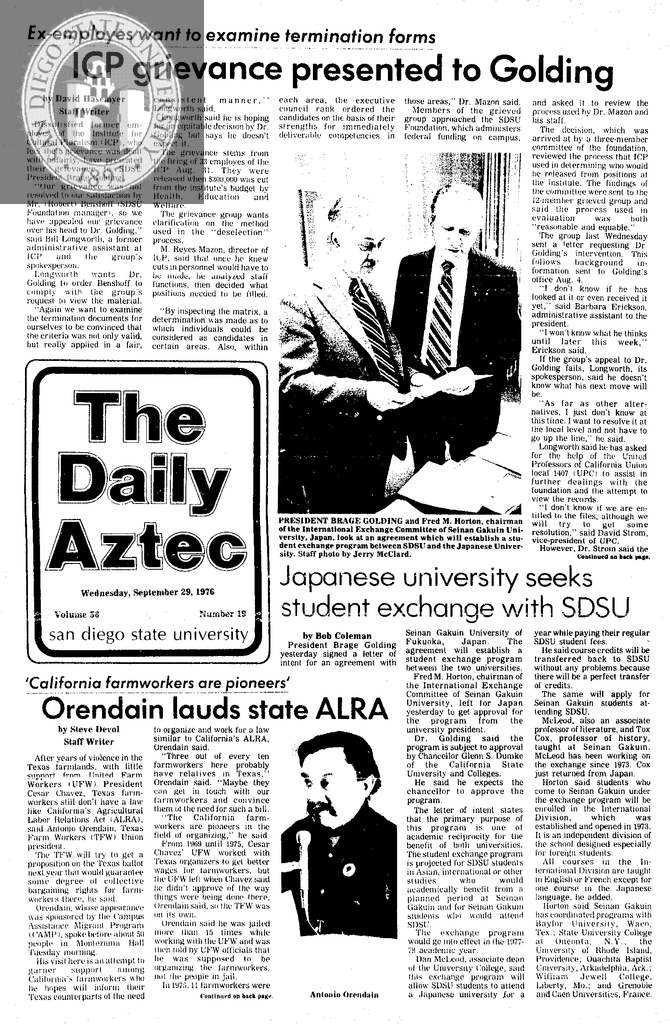The Daily Aztec: Wednesday 09/29/1976