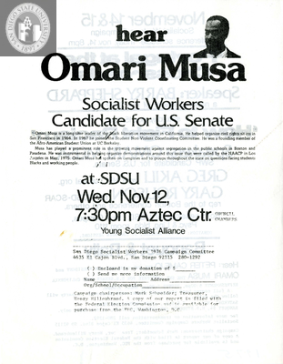 Hear Omari Musa Socialist Workers candidate for U.S. Senate, 1975