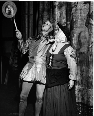 Audrey Shove and another unidentified actor in As You Like It, 1952