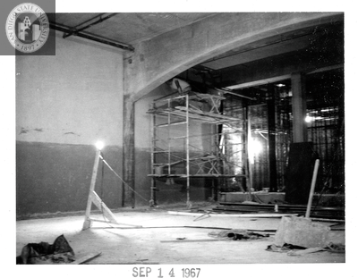 Future bowling alley, Aztec Center construction, 1967