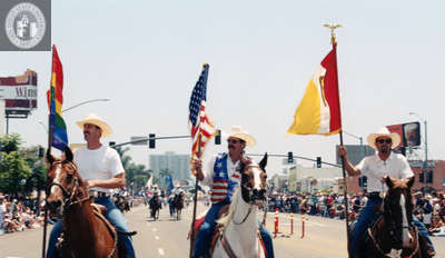 Parade participants on horseback in Pride parade, 1998
