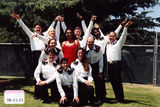 Backstage group portrait of performers at the Pride Festival, 1998