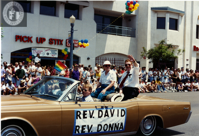 Reverend David, Reverend Donna in San Diego Pride parade, 1995