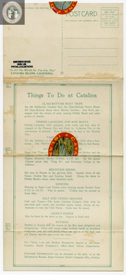 Back of folding postcard, Catalina Island, 1923