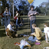 People play guitars at San Diego Gay-In II in Balboa Park, 1971