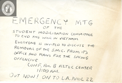 Emergency meeting of the Student Mobilization Committee, 1967