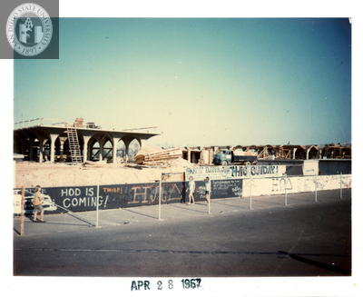 West elevation, Aztec Center construction site, 1967