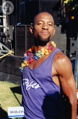 Person backstage at Pride Festival, 1999
