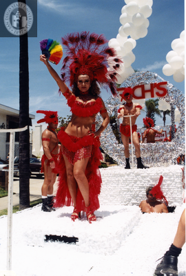 Dancer on Rich's float at Pride parade, 2000
