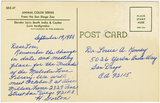 Reverse of a color postcard of a slender loris
