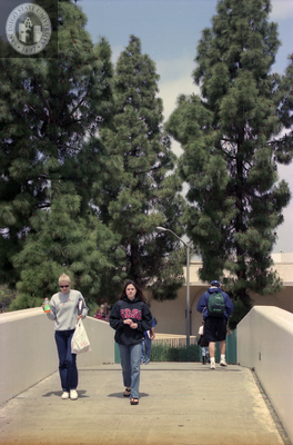 Students on southernmost pedestrian bridge, 1999