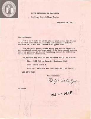 Letter to United Professors of California San Diego State College members, 1971
