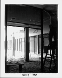 Installing window and door frames, Aztec Center, 1967