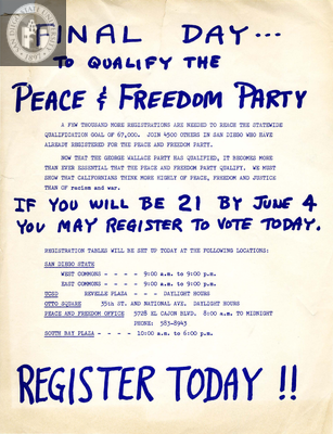 Final day to qualify the Peace and Freedom Party