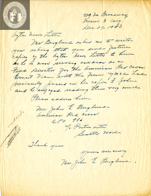 Letter from Mrs. John Berglund, 1943