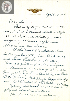 Letter from Austin M. Porter, 1942