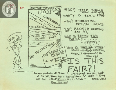 Flyer for Students for Peter Bohmer rally, 1971