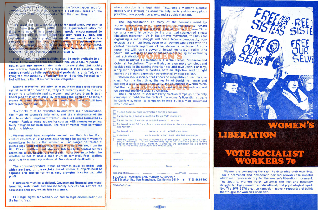 Women's liberation: Vote socialist workers 70, 1970