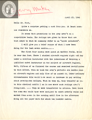 Letter from Garry W. Meeker, 1942