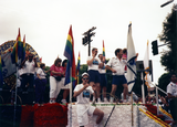 Participants on float at Pride parade, 1991