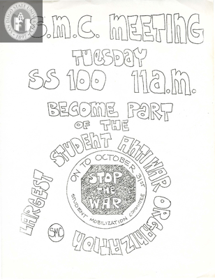 Flyer for Student Mobilization Committee meeting, 1967