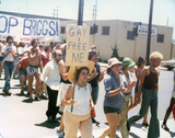 "Stop Briggs!" and "Gay & free me" signs at Pride parade, 1978