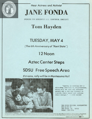 Activist Jane Fonda speaking for U.S. Senatorial candidate Tom Hayden, 1976