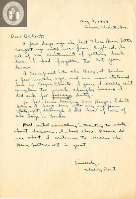 Letter from Shelby Best, 1943