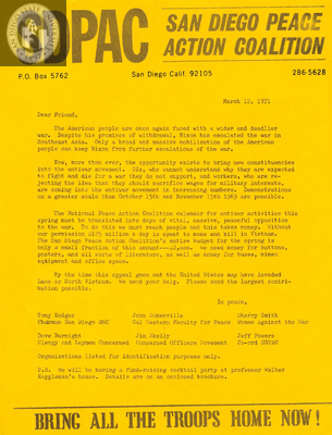 Letter from the San Diego Peace Action Coalition, 1971