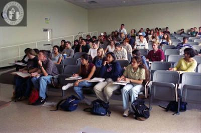 Students in class from front of hall, 1996