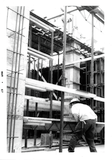 Construction of barbershop, Aztec Center, 1967