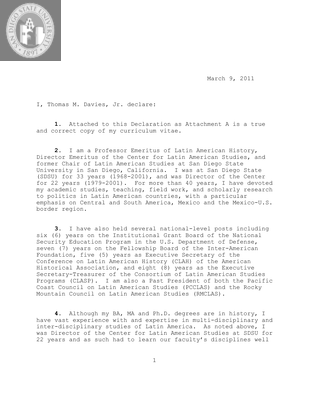 Affidavit for political asylum for a Honduran, 2011